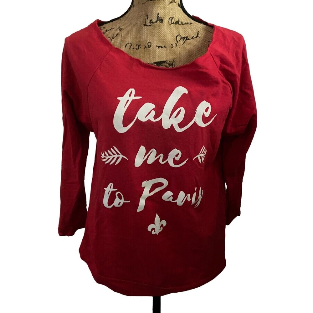 Women's Designer Boutique Red Take me to Paris 3/4 Top Tee Shirt Sweater NEW L